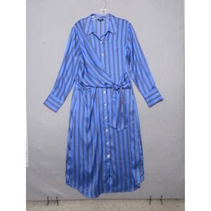 Rails Shirt‎ Dress Large Blue Lacey Primrose Stripe Button Up Wrap Midi Satin